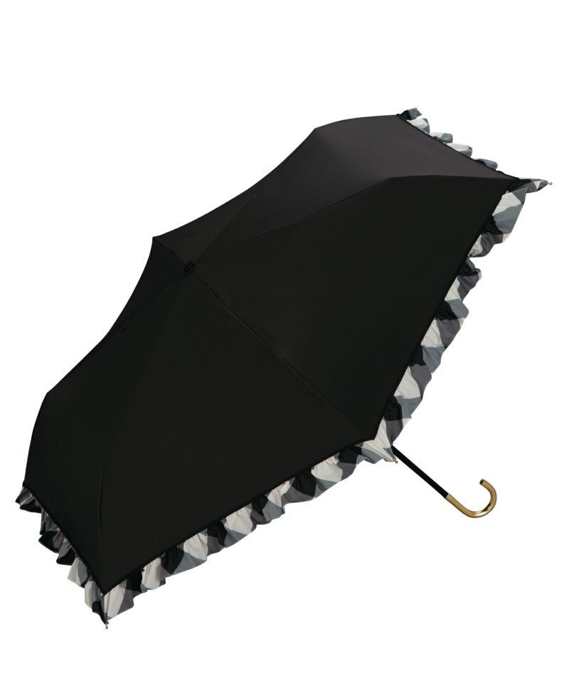 【色: ブラック】Wpc. 日傘 遮光バイアスチェックフリル ミニ ブラック 折