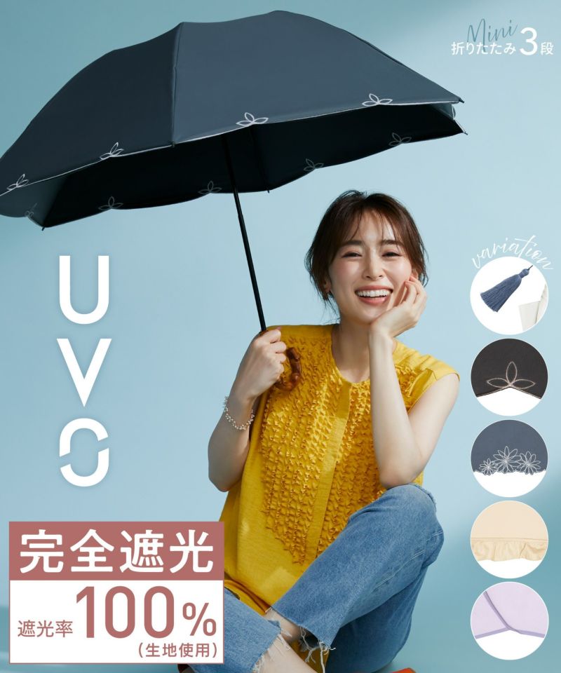 1000円OFFクーポン 最強の日傘 UVO（ウーボ）3段折 ミニ 完全遮光100
