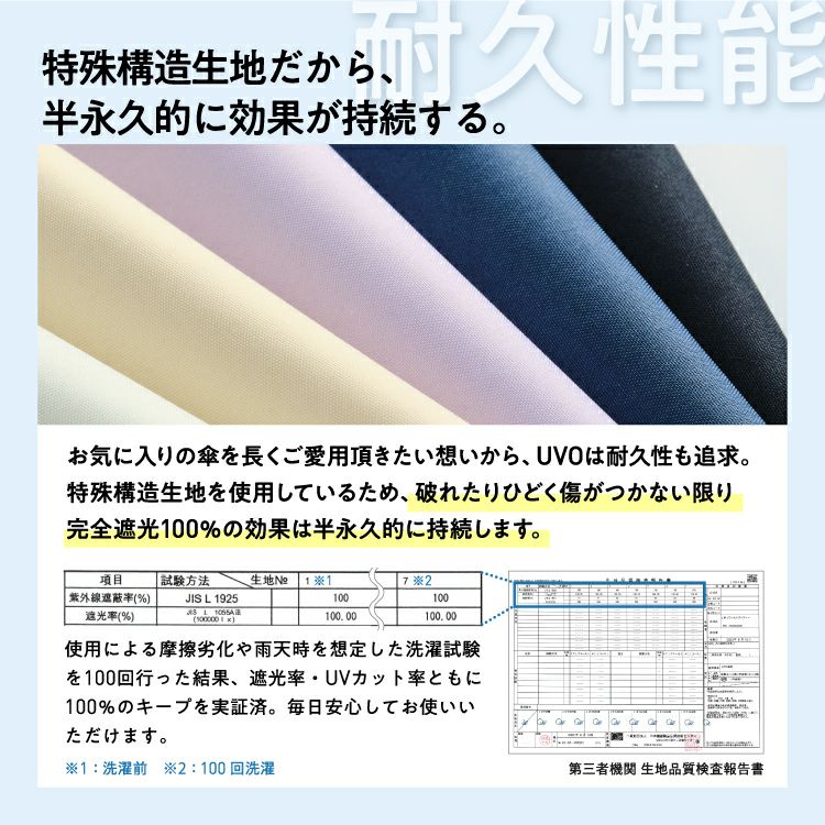 最強の日傘 UVO（ウーボ） 8本骨 完全遮光100% ≪送料無料≫ 長傘