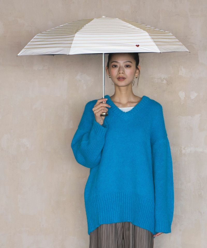 遮光ハート刺繍ボーダー ミニ Wpc. ギフト対象 日傘 折りたたみ 遮光ハート刺繍ボーダー ミニ Wpc. ギフト対象 日傘 折りたたみ