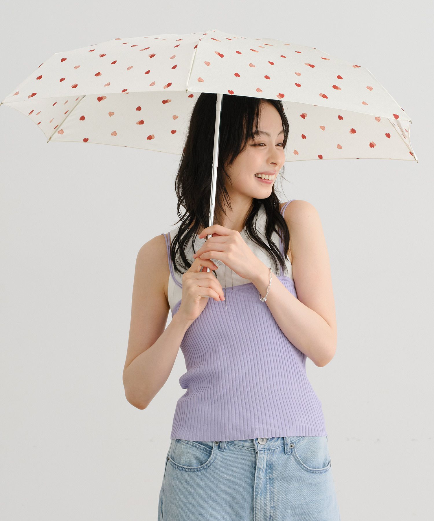 ドローイングチェックハート ミニ 雨傘 折りたたみ 晴雨兼用 ギフト