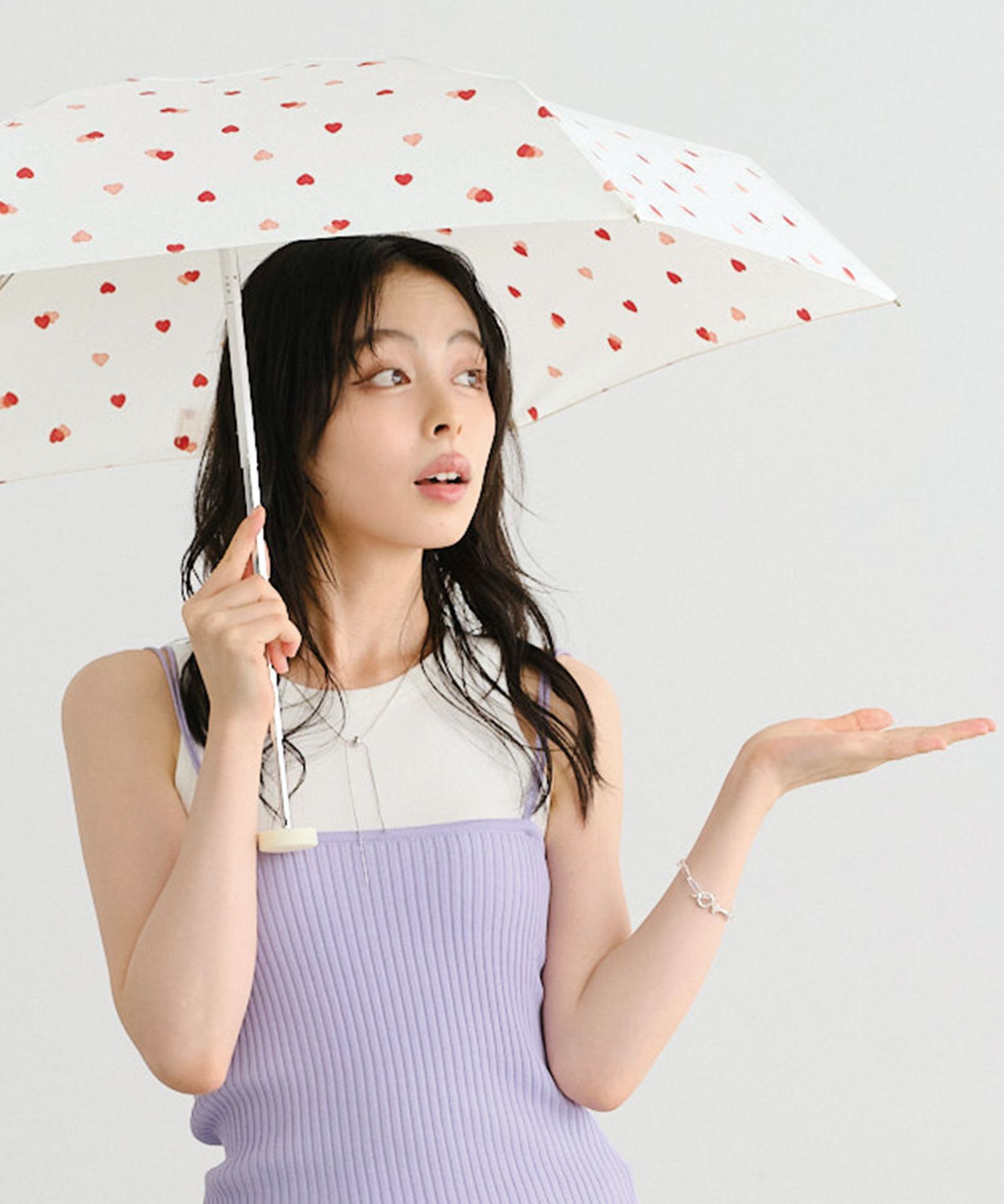 ドローイングチェックハート ミニ 雨傘 折りたたみ 晴雨兼用 ギフト